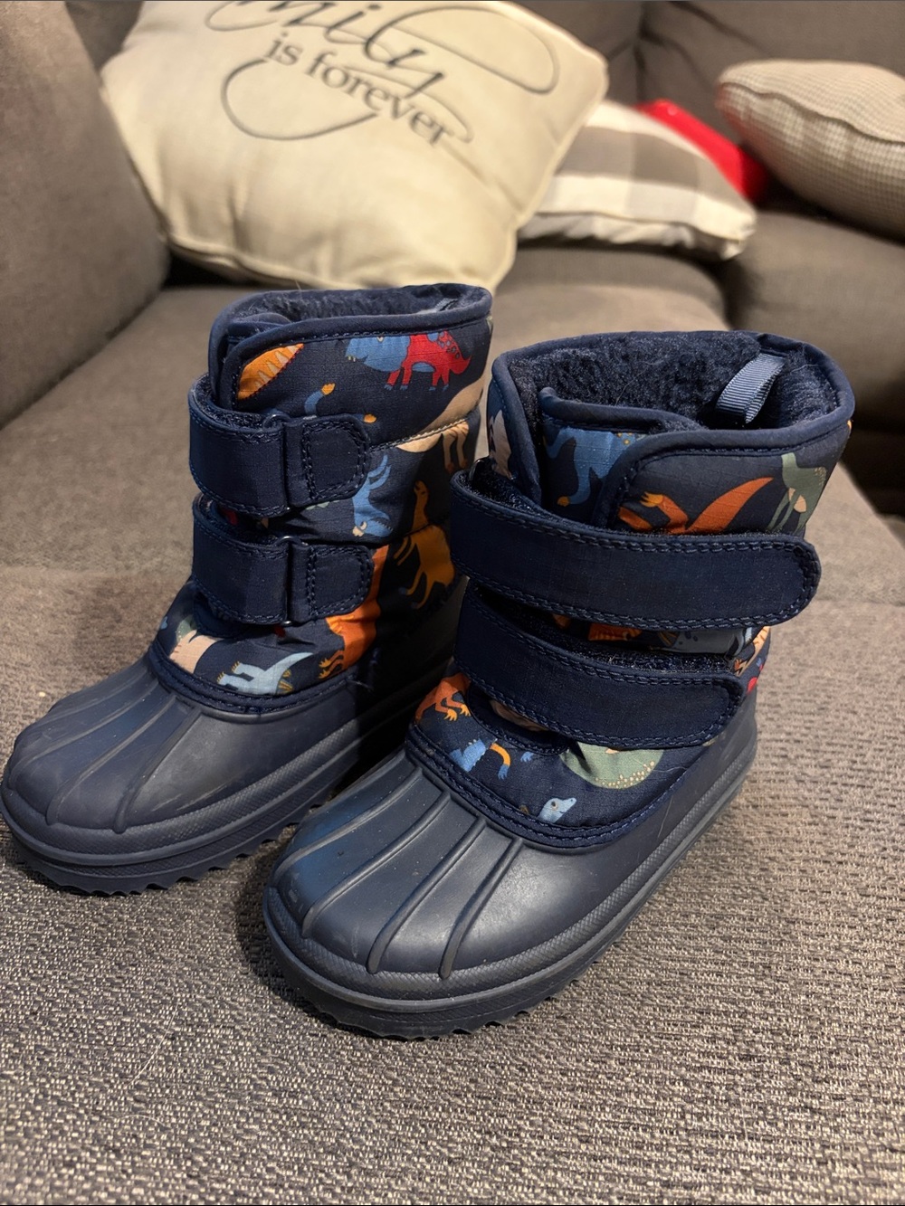 Children's Navy Dinosaur Snow Boots - Unbranded